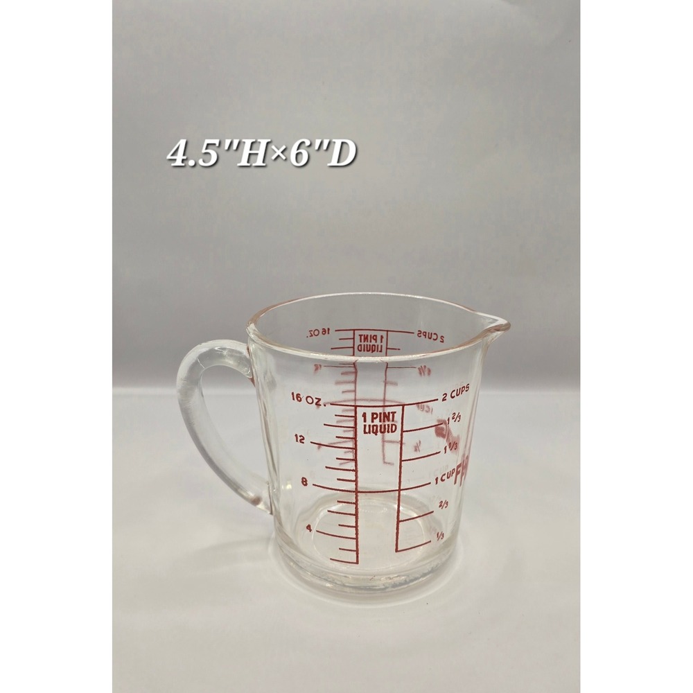 Vintage Fire-King Anchor Hocking 1 Pint Measuring Cup Red Letter Glass 2 Cup